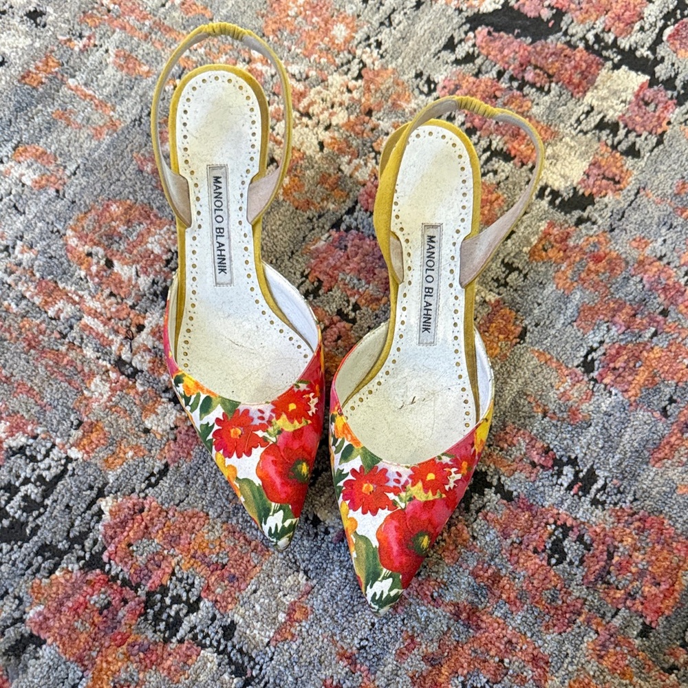 Manolo Blahnik Red and Yellow Floral Heels